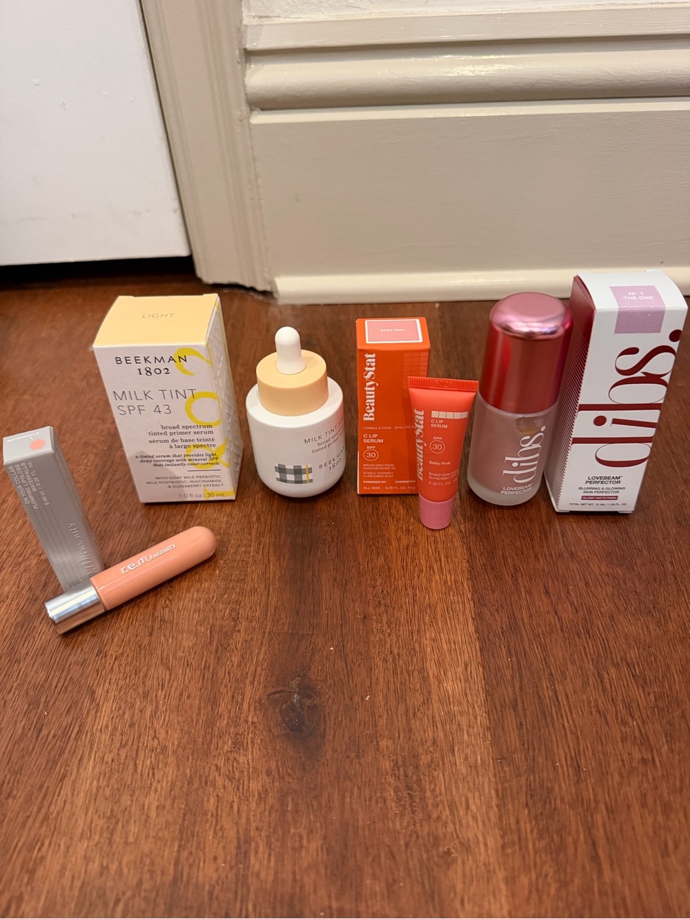 REM lipgloss, beekman milk tint, beauty stat, dibs